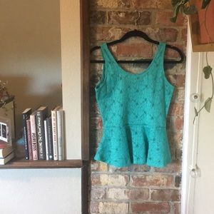 Teal lace peplum top // Size medium